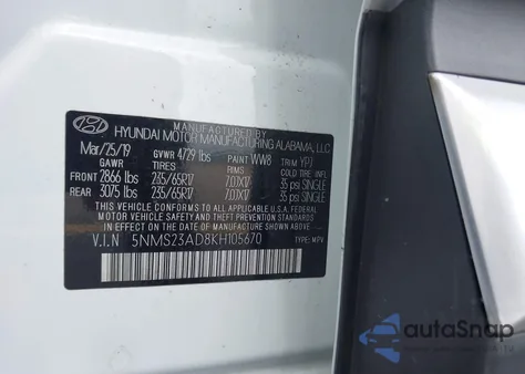 2019 Hyundai Santa Fe Se z USA, uszkodzony, nr VIN 5NMS23AD8KH105670